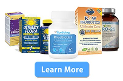 Image of the top probiotic products on the market with a 'Learn More' button