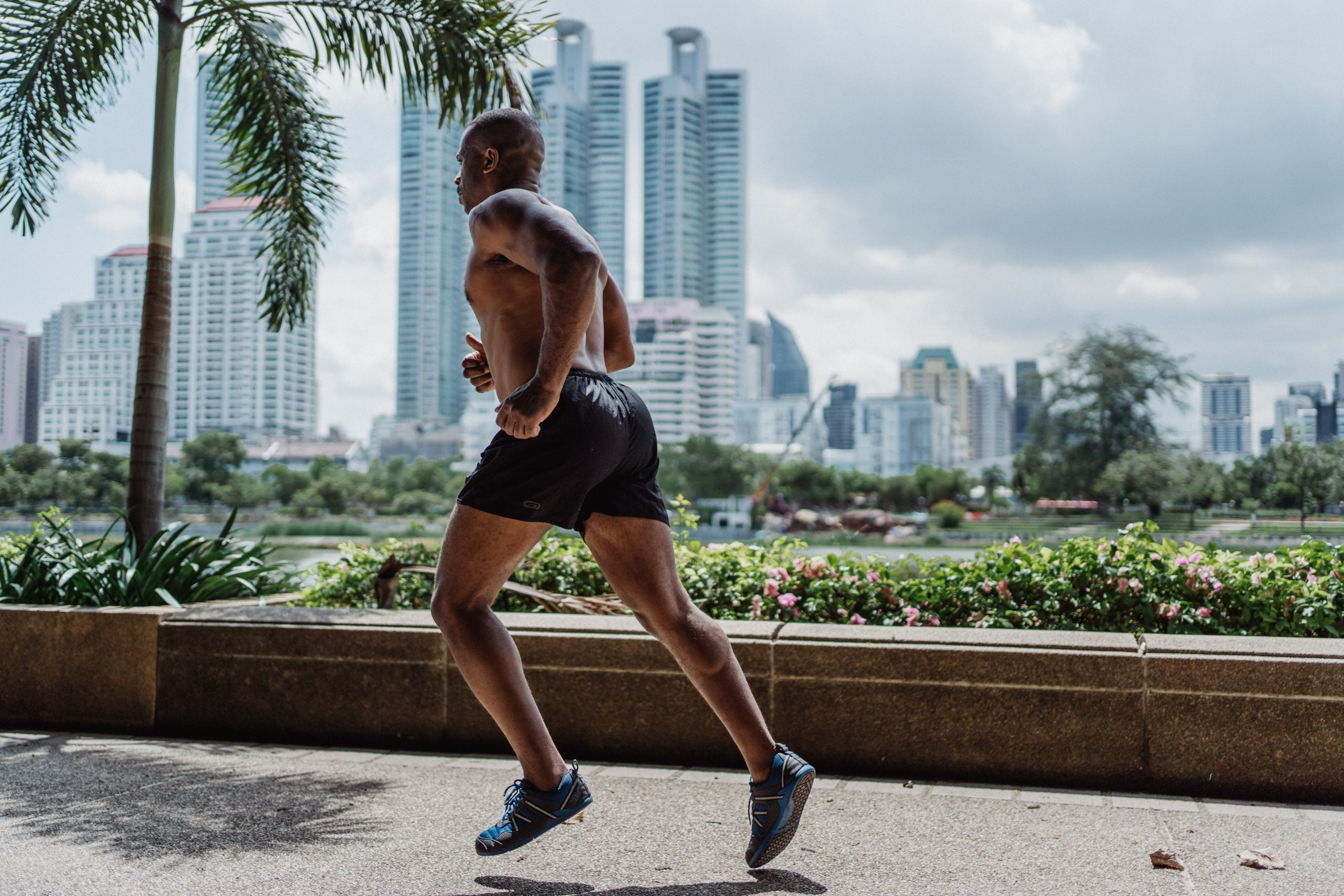 Man running through city