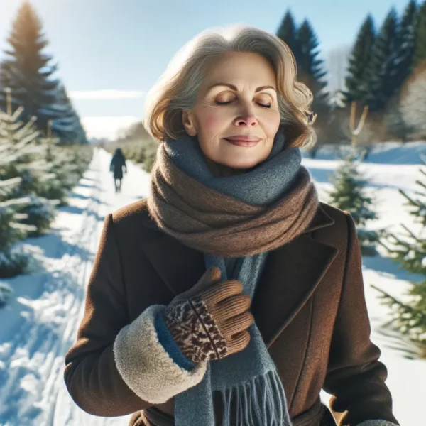 woman going on walk on winter day